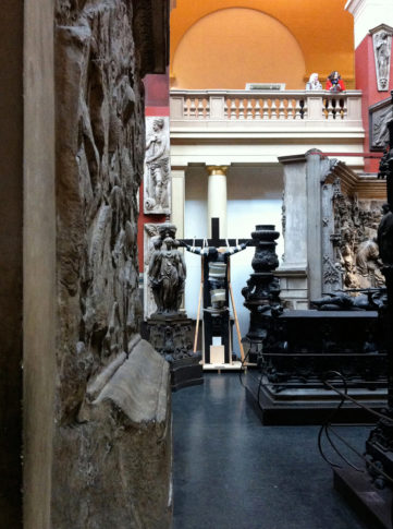 <i>Untitled, (cast court)</i> 2014, One of 7 framed and stacked photographic prints for Plinth Drawings II; Photographed in a state of ‘in-betweenness’ by Buck during one week of daily visits to the V&A, London in Jan 2014.