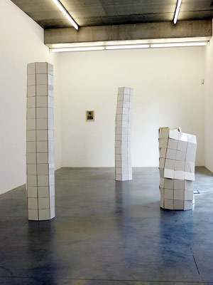 <i>2 Upright</i>,2010,Tiles, Linen and coloured Latex, H 220cm